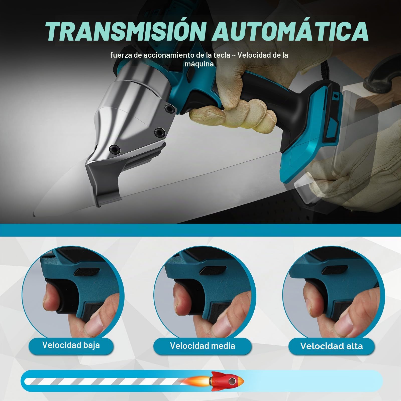Tijeras Eléctricas Inalámbricas para Metal, Cizalla con Cabezal Giratorio 360°