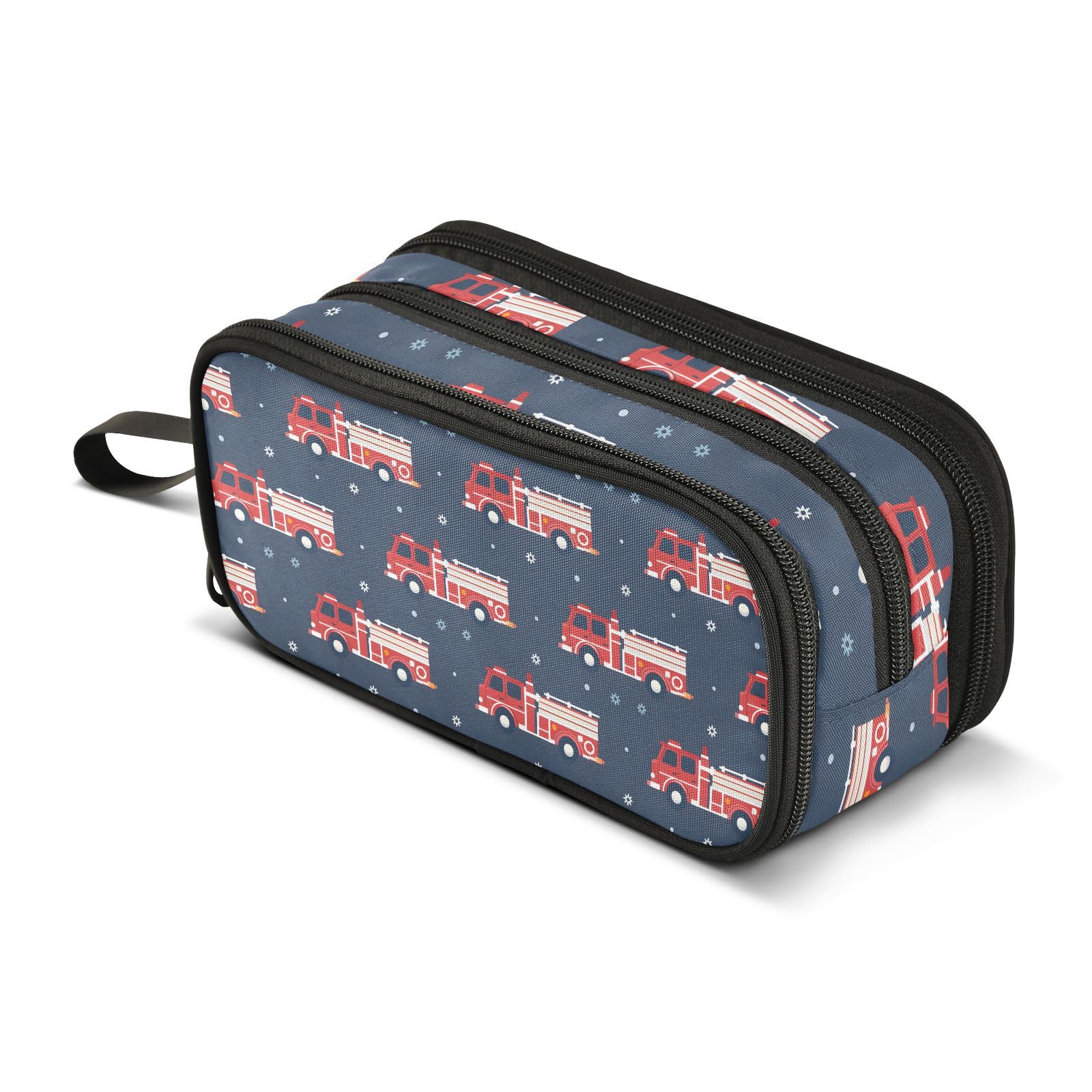 Mnsruu Red Fire Trucks Snowflakes Pencil Case Large Capacity Pen Bag Girls Boys Pencil Pouch Stationery Organizer Holder Zipper Pen Case for School Office