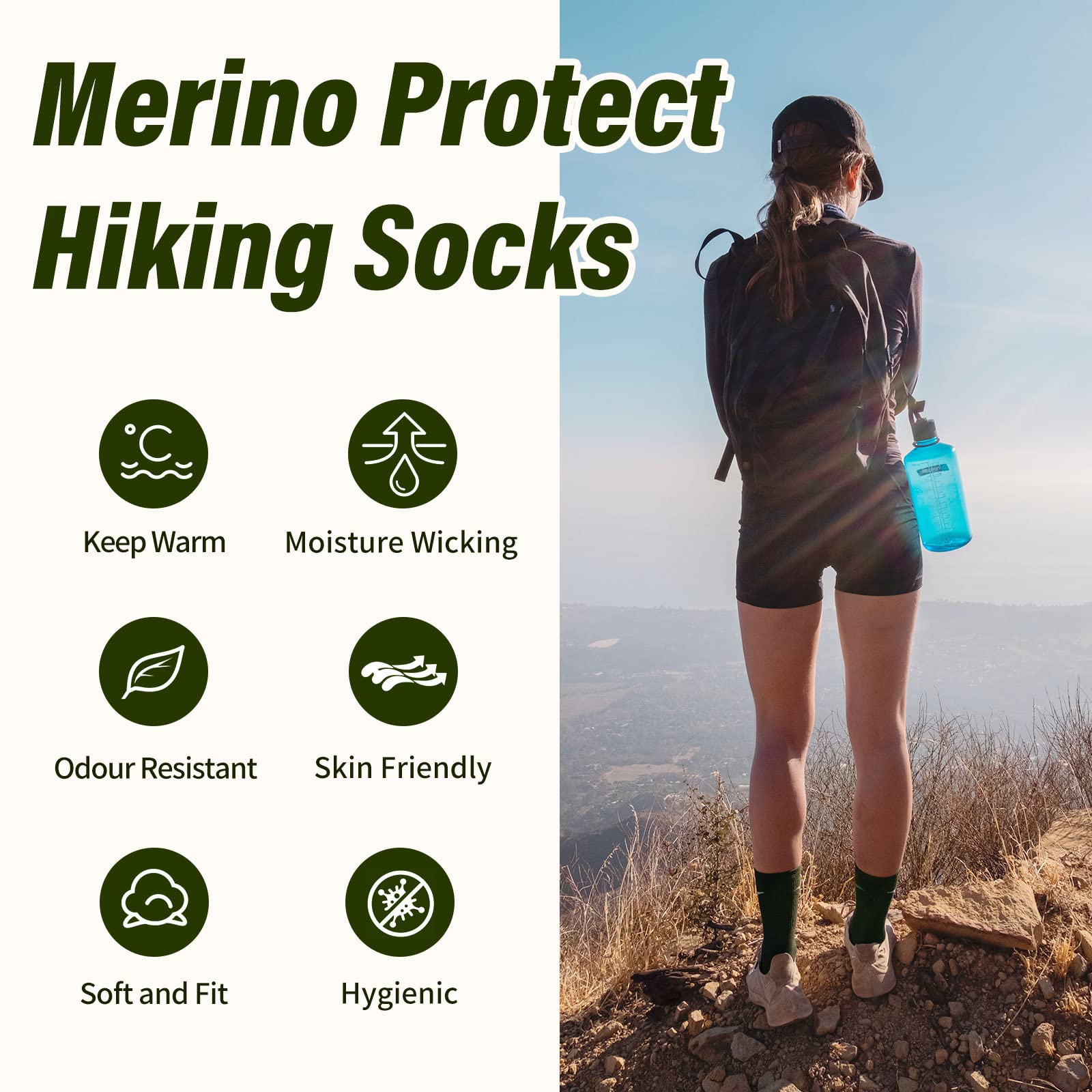 Merino Protect Chaussettes Merinos Femme Coussin Chaussettes Thermiques Randonnée Chasse Cyclisme Doux Chaudes Chaussettes