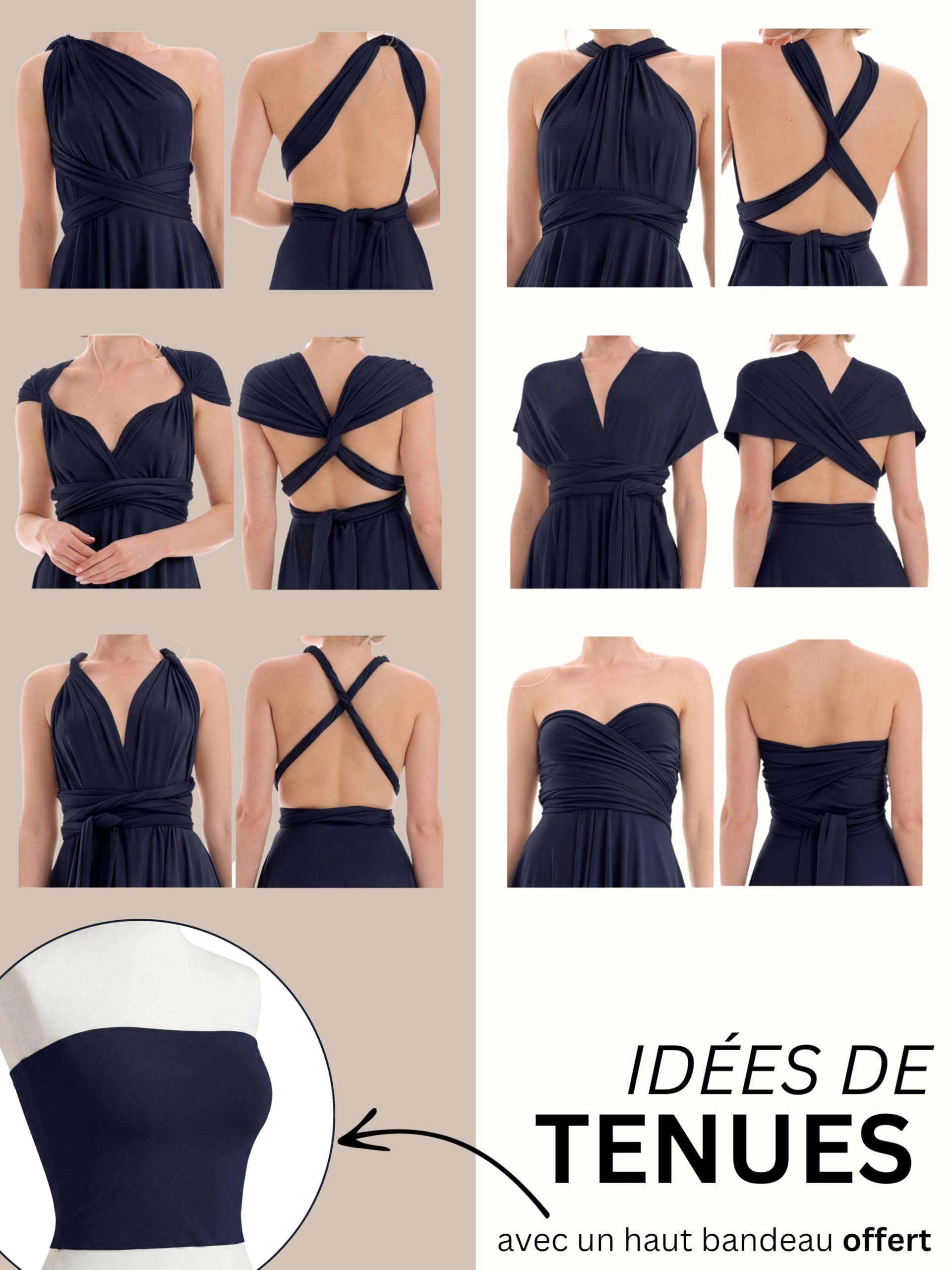 Juvell Robes de Demoiselles d'honneur Courtes Robe Infinity Midi - 1100 | Robe de cocktail élégante, robe de soirée, bal de fin d'année