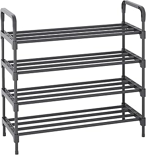 UDEAR étagère à Chaussures, étagères de Rangement Debout en métal à 4 Niveaux pouvant contenir jusqu'à 16-20 Paires de Chaussures pour Salon, entrée, Couloir et vestiaire, Noir