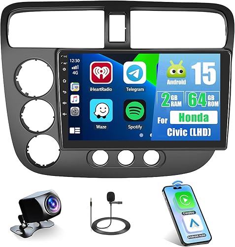 2+64G para Subaru Tribeca 2007-2011 Android 15 Estéreo de coche inalámbrico Apple CarPlay Android Auto, 9 pulgadas pantalla táctil Radio WiFi