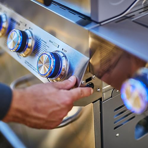 Miniatura 9 de Monument Grills 77352 Parrilla de gas propano de acero inoxidable de 6 quemadores con controles LED, quemador lateral, termómetro integrado y kit de