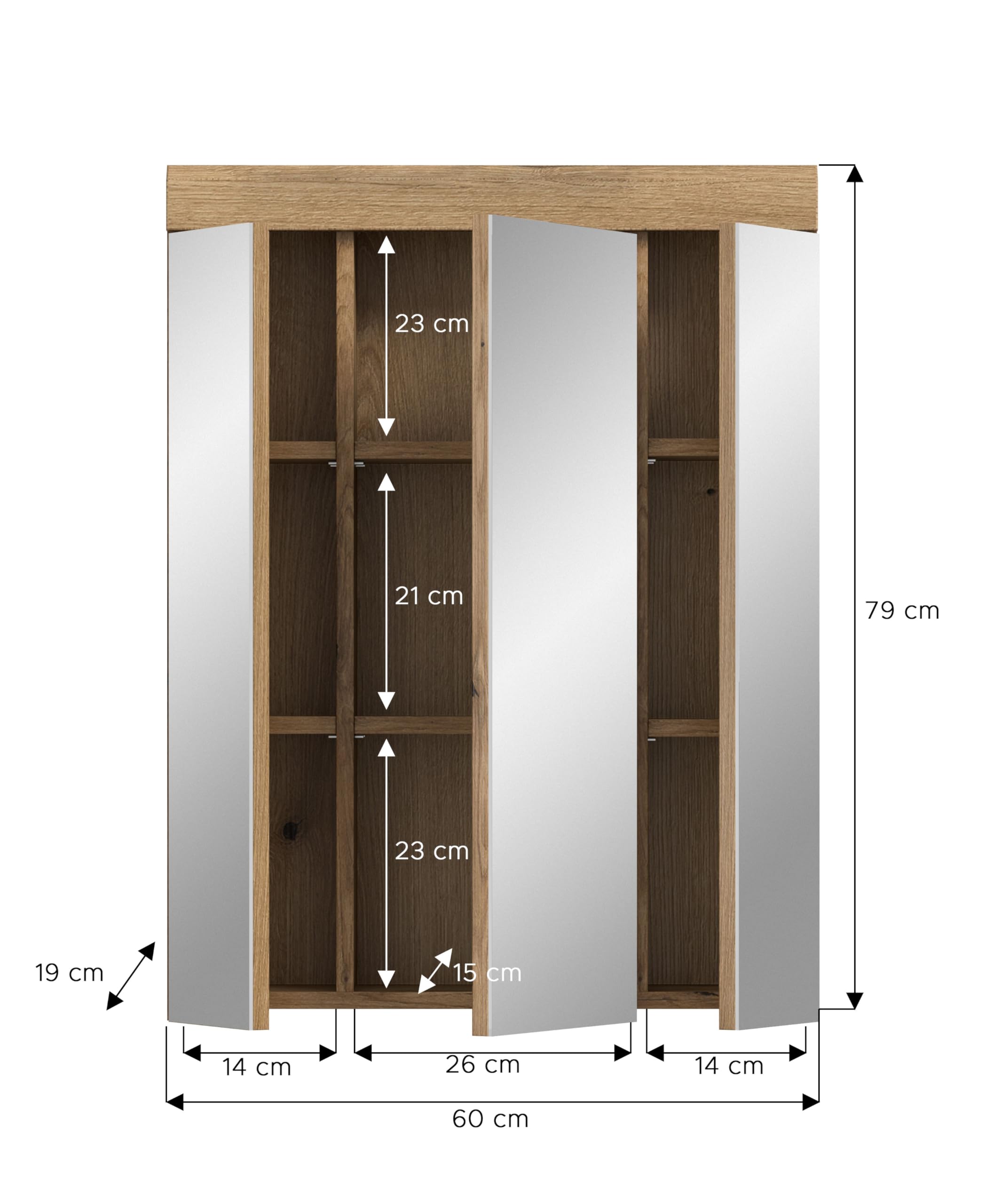 xonox.home – Spiegelschrank Scout 60x79x18 cm in Evoak Oak Nachbildung und einem Spiegelglas – Funktionaler Badspiegel mit Stauraum – klar – Bild 4