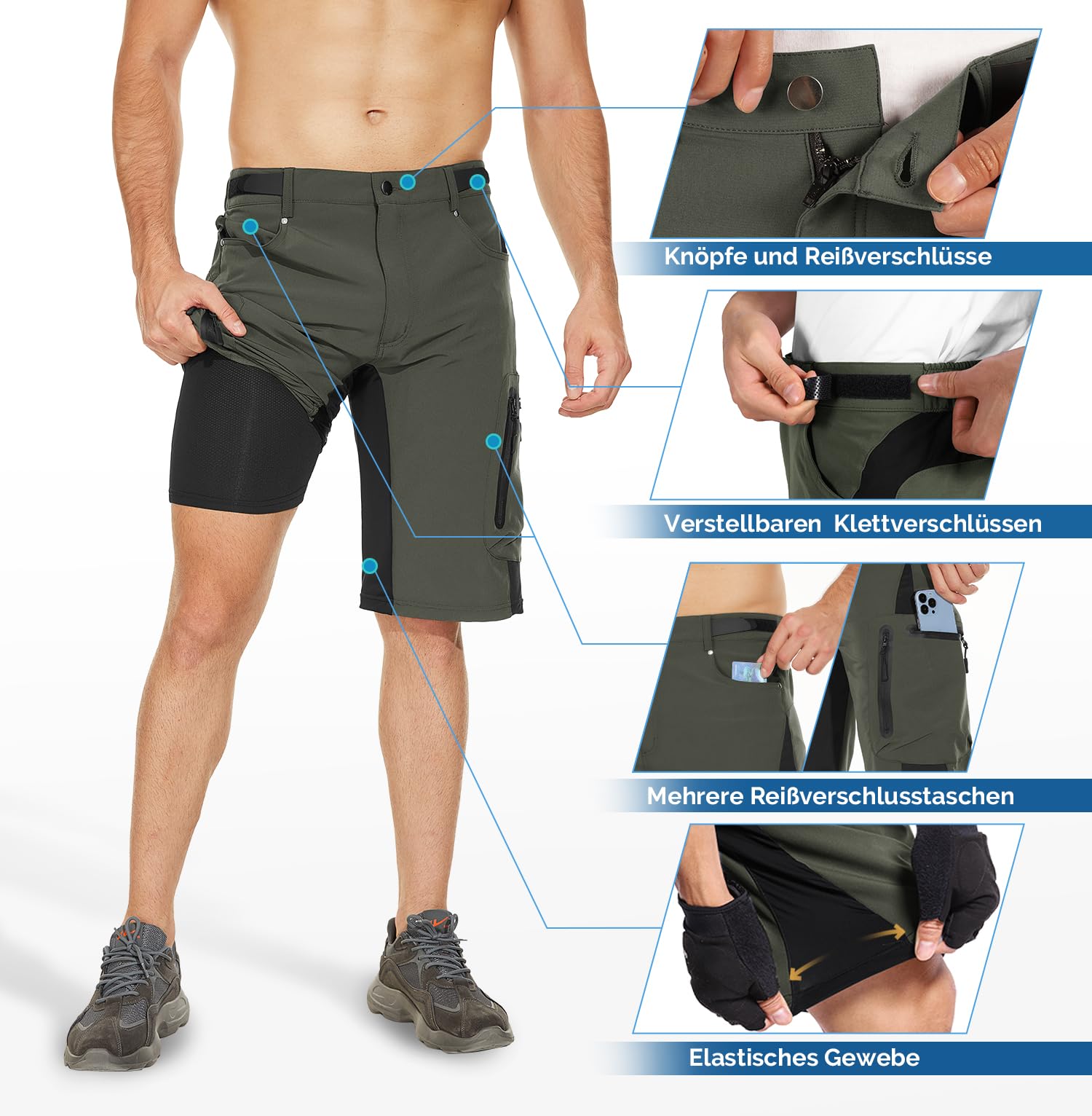 Cycorld Pantaloni da Ciclismo da Uomo, ad Asciugatura Rapida, per Mountain Bike, con Imbottitura 4D, Elastici per Sport all'Aria Aperta, da Ciclismo