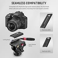 Vista 2 de NEEWER Cabezal de vídeo para trípode fluido con placa de liberación rápida, mango telescópico y base panorámica escalada (⌀55mm), carga máxima