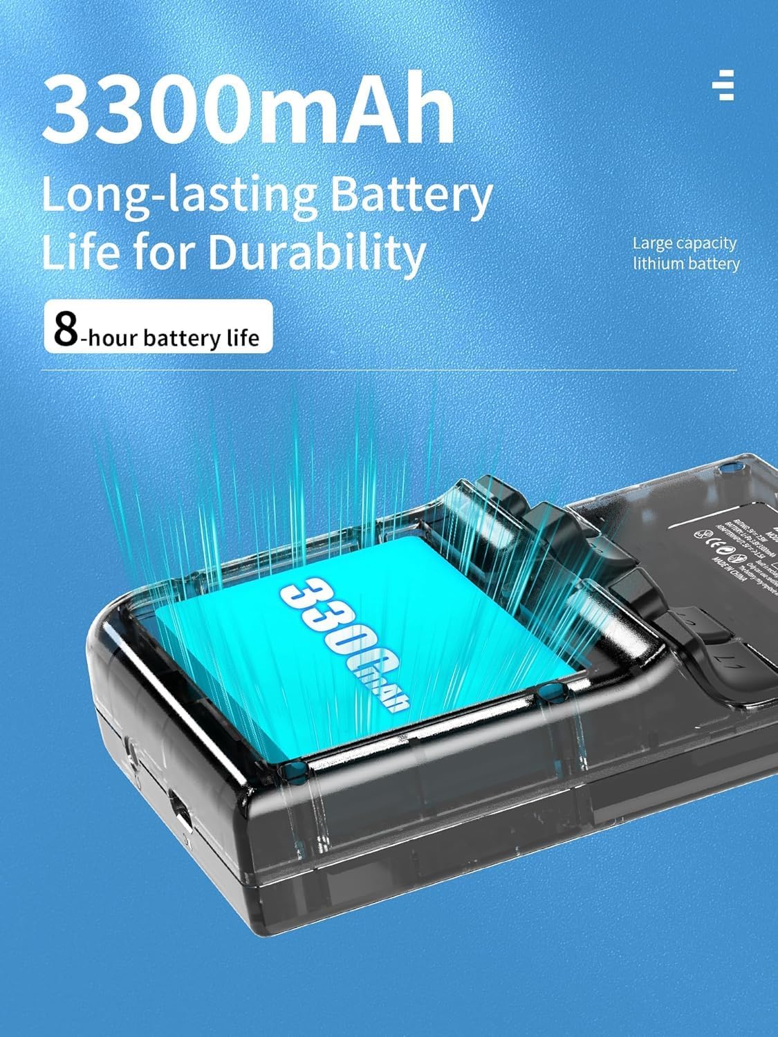 Internal view of RG35XX Plus highlighting 3300mAh battery