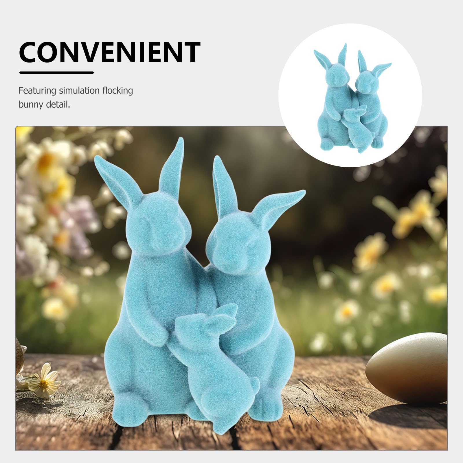 Housoutil Decorazioni da Giardino Coniglietto Pasquale in Resina Floccata, Statuine Famiglia di Coniglietti Azzurri per Centrotavola Primaverile, Decorazione da Tavolo per Casa e Giardino