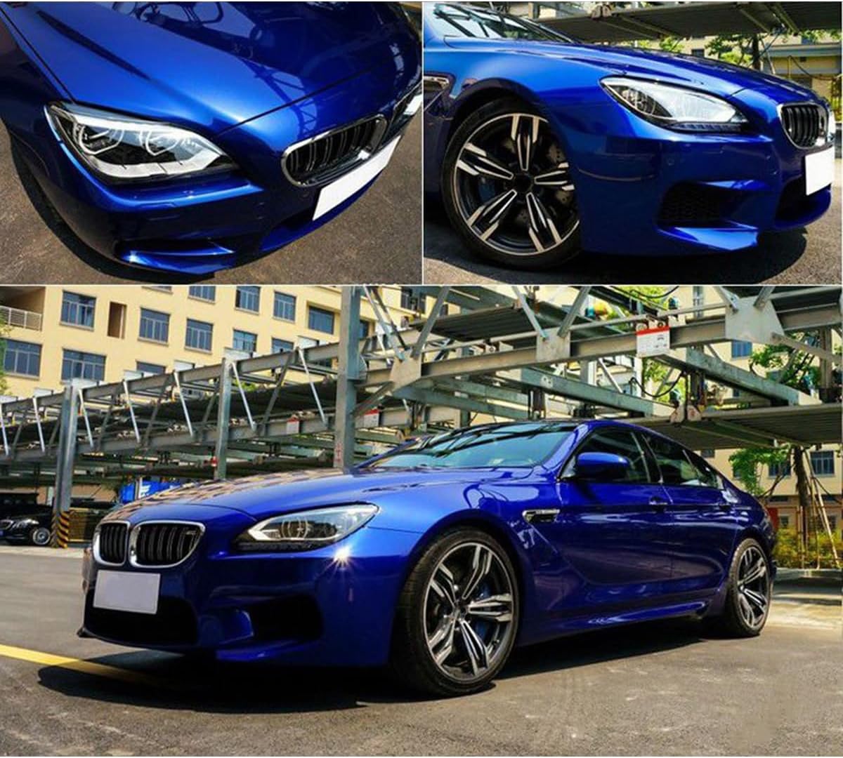 Bubble Free Car Vinyl Wrap, Self-Adhesive Car Sticker Roll, High Gloss Imitation Metallic Look Solid Color, Blue, 50x152cm