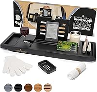 Vista 12 de Bandeja de bañera de madera Temple Spring, accesorios de baño de acacia, bandeja de baño para tina, elementos esenciales para spa en casa, tablero