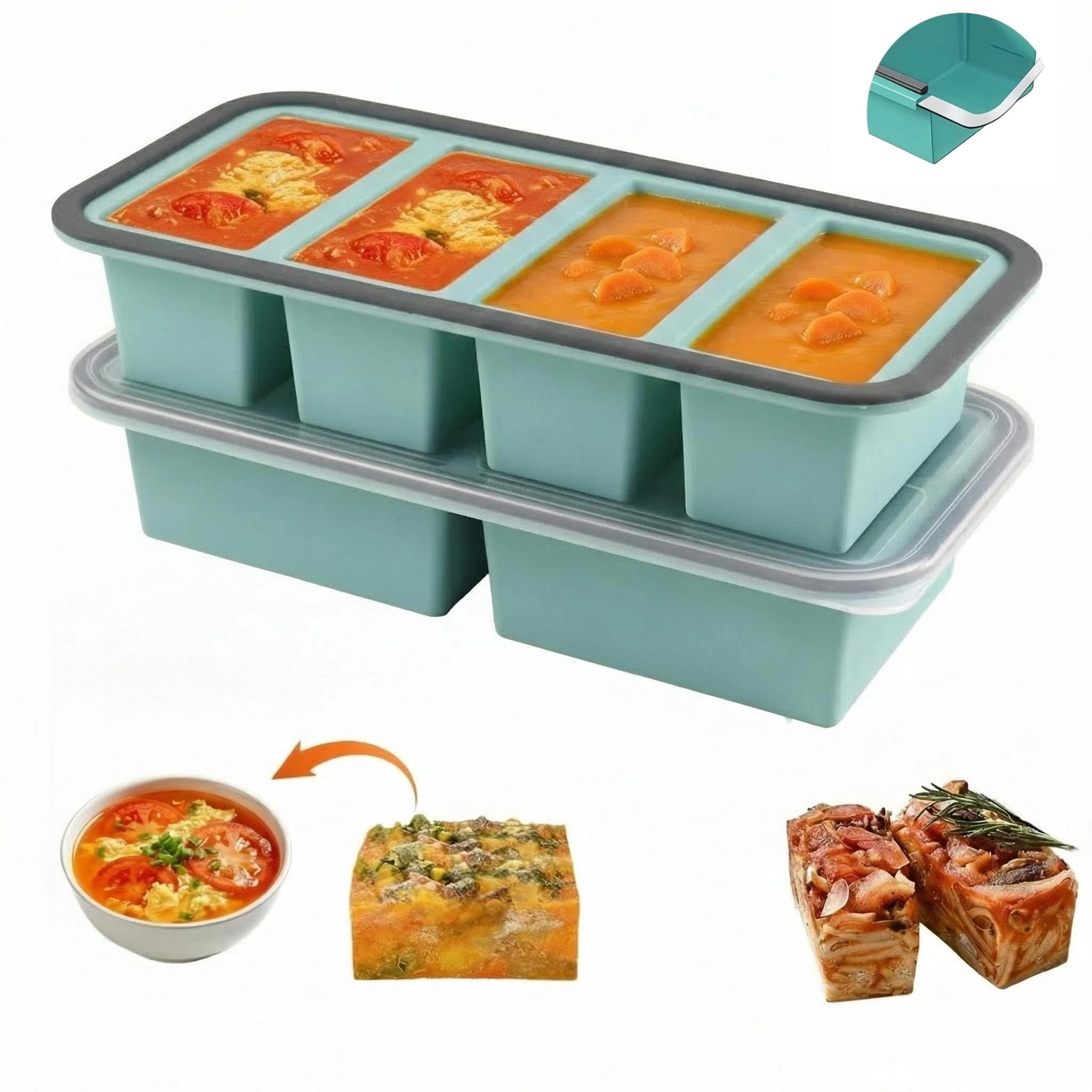 2 Pack Silicone Soup Freezer Containers, Silicone Freezer Mould with Lid