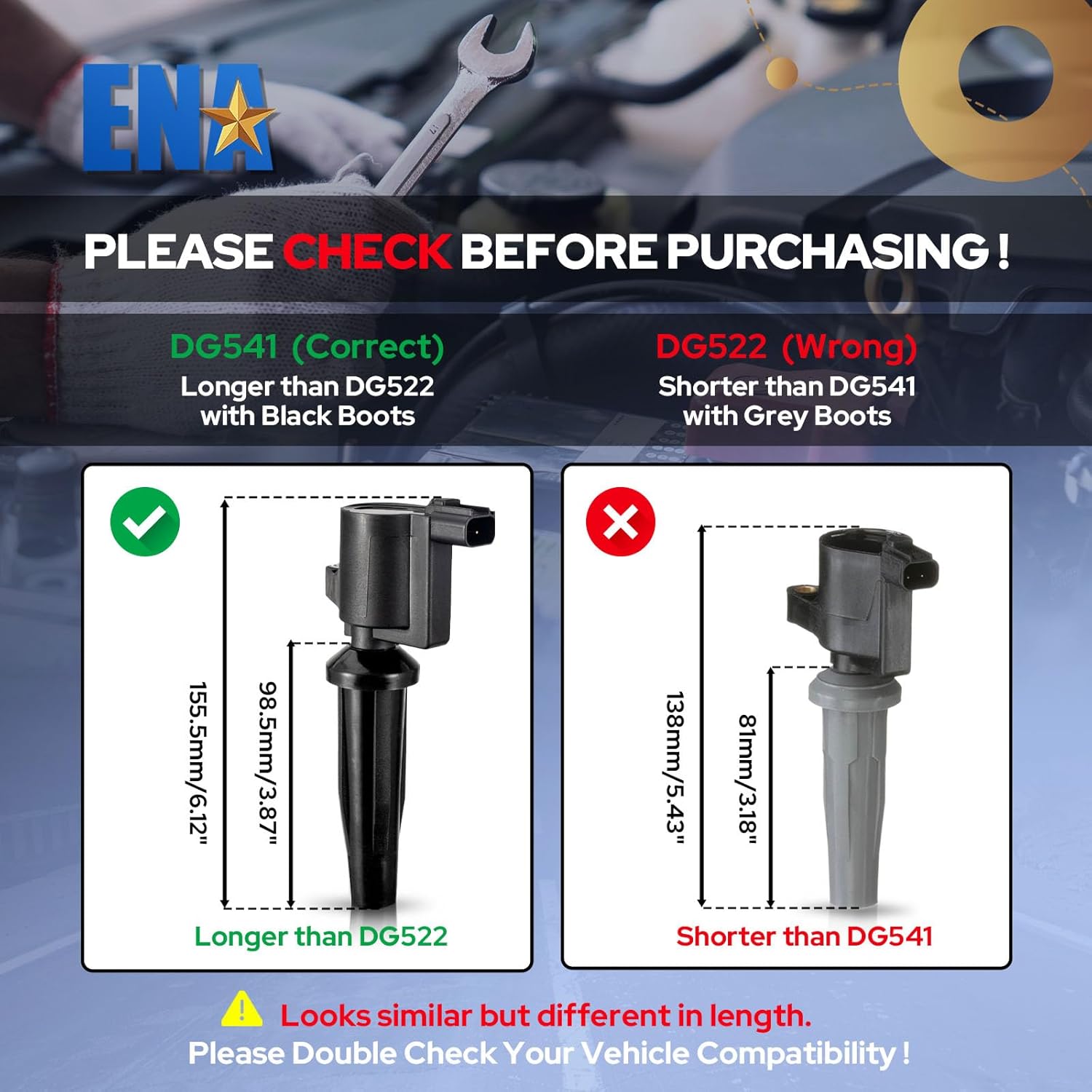 ENA Set of 4 Iridium Spark Plug and 4 Ignition Coil Pack 2010-2021 Compatible with Ford Lincoln Mercury Escape CMax Fusion Transit Connect MKZ Mariner Milan 2.0L 2.5L Replacement for FD505 SP530
