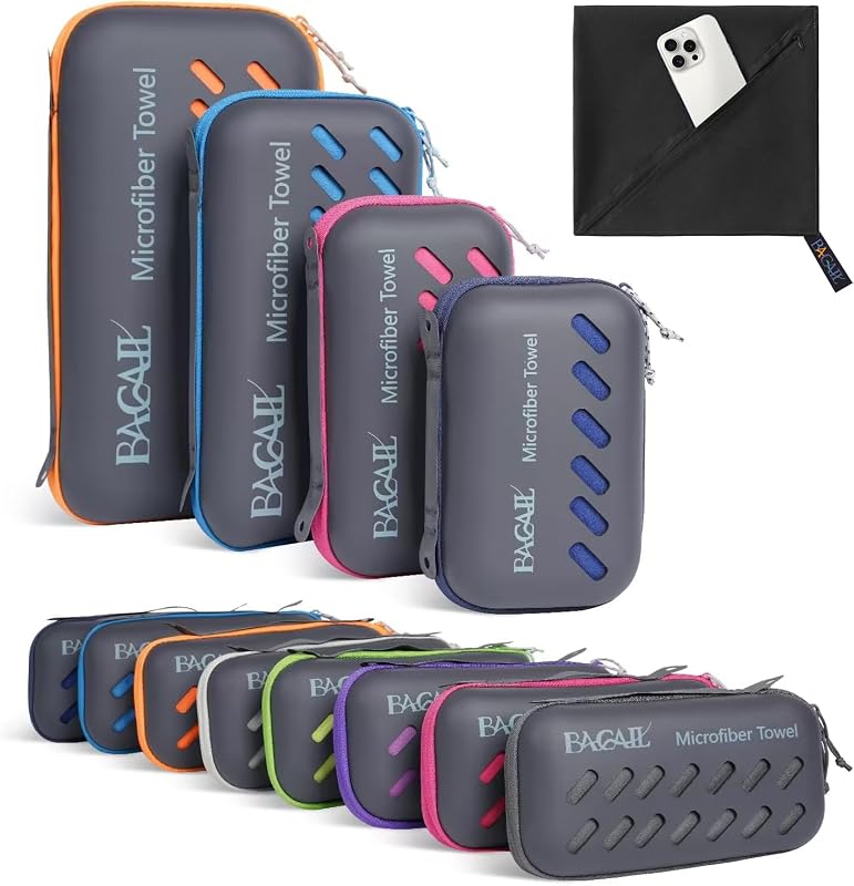 BAGAIL Toallas de Viaje de Microfibra, Toallas de Campamento, Toallas de baño y Toallas de Playa, Secado rápido - Súper absorción de Agua - Súper Compacto, Muy Adecuado para el Deporte y el Fitness