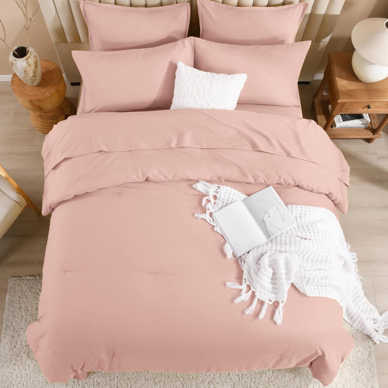 Litanika Comforter King Size Set Blush Pink - 7 Pieces Bed in a Bag King Bedding Comforter Sets, Plain Lightweight Bed Set with Comforter, Sheets, Pillowcases & Shams - Image 7