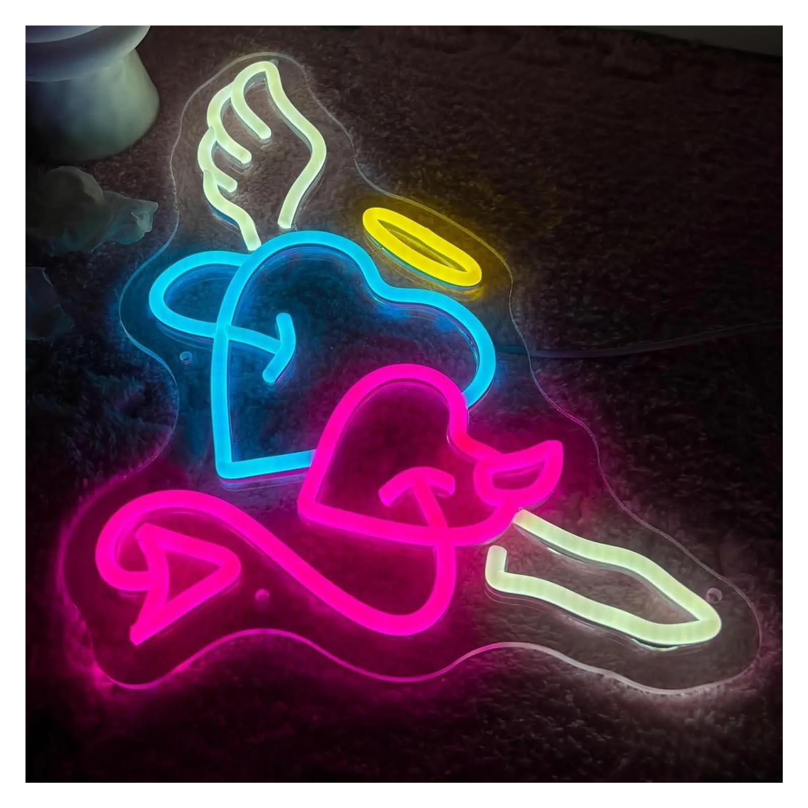 Wiszące neony artystyczne Anioł Diabeł Neon Serce Led Light Możliwość Przyciemniania USB Do Sypialni Bar Party Salon Ślub Walentynki Dekoracje Ścienne