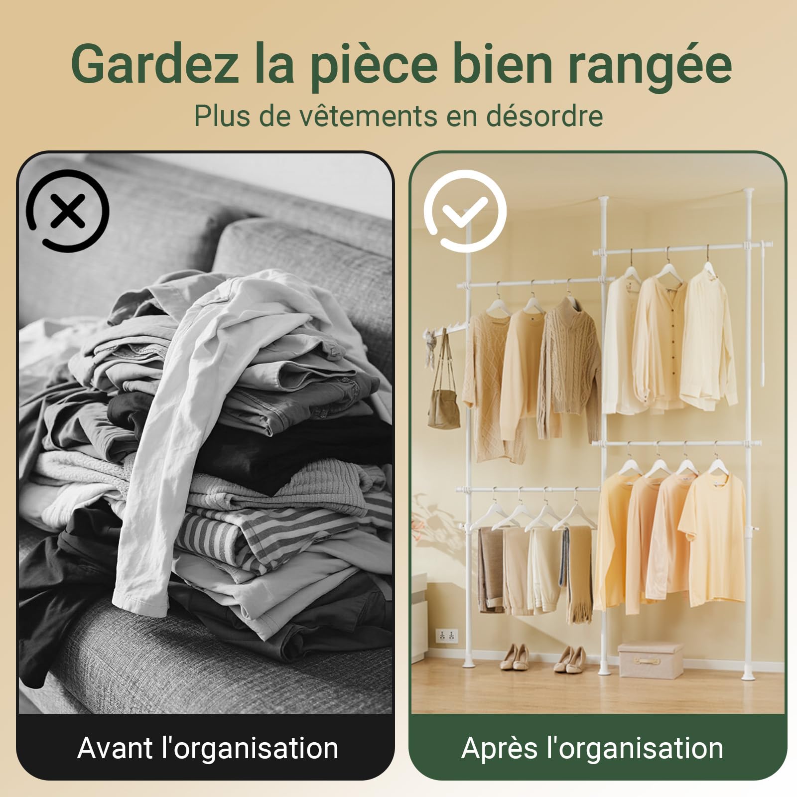 SoBuy Portant à vêtements télescopique solide - Penderie ouverte réglable avec tringles, Porte manteau pour chambre/dressing, Blanc KLS03-II-W