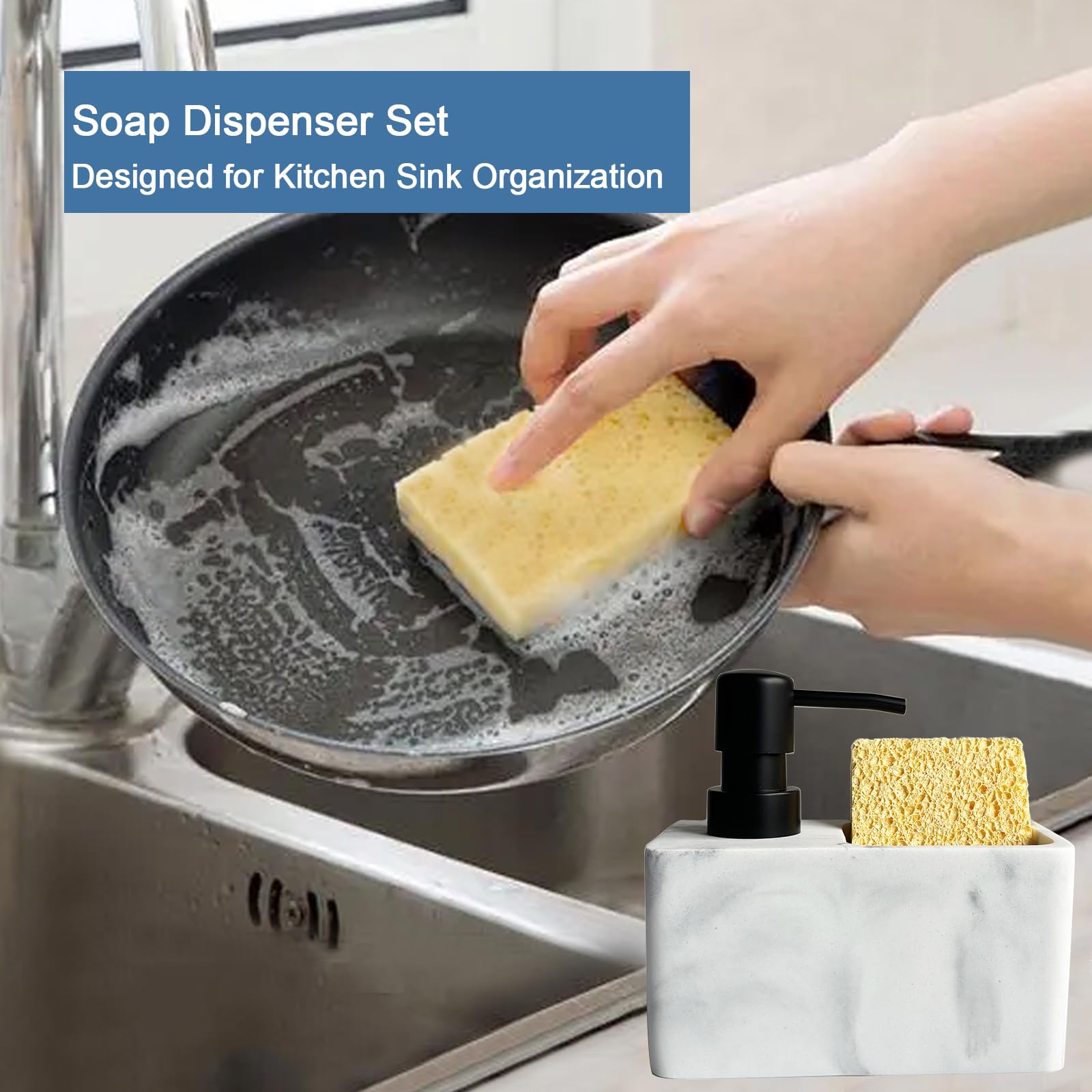 Distributeur Savon 2-en-1 KIMIGO - Organisateur évier Avec Porte-éponge Et Plateau Antidérapant