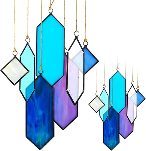 Tioncy 2 juegos de vitrales multicolor para colgar, atrapasoles de cristal de colores, atrapasoles modernos para ventana de interior, para jardín,