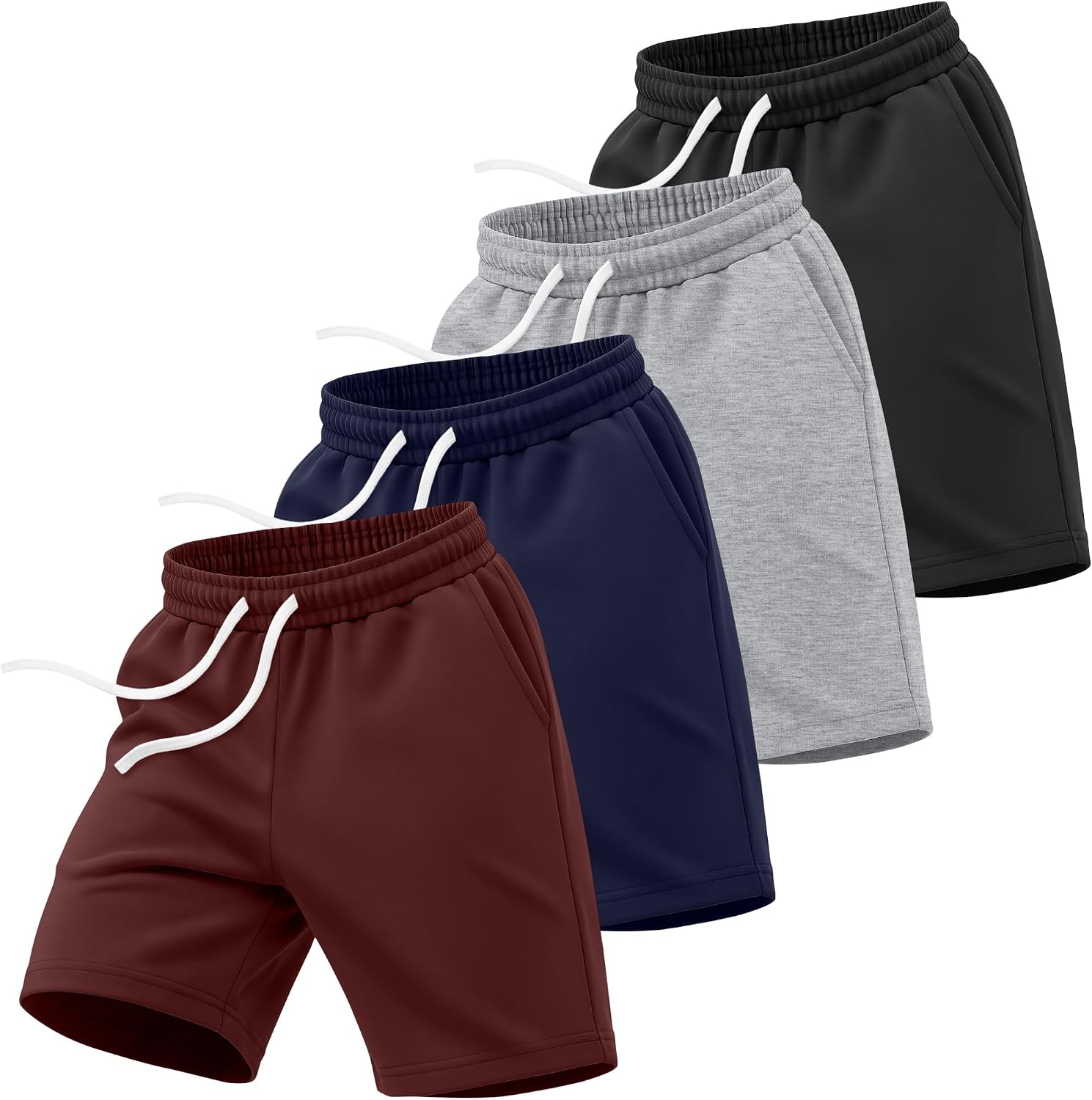 4 Pack Boys Shorts Athletic Sweat Shorts Teen Kids Summer Baggy Casual Drawstring Bottom with Pockets 6-16 Years