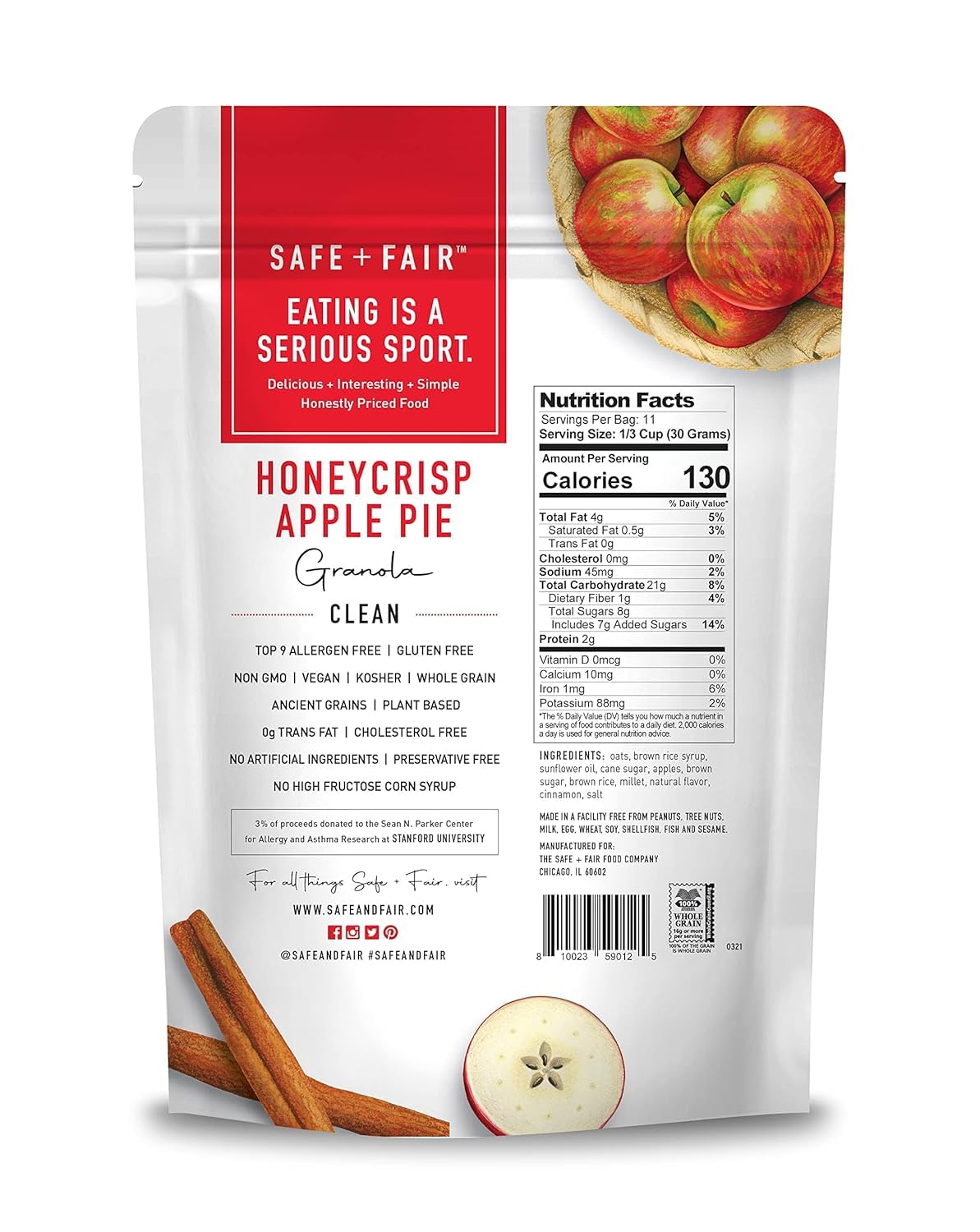 The Safe + Fair Food Company Honey Crisp Apple Pie Granola Cereal ~ 12 oz (Тhrее Расk)