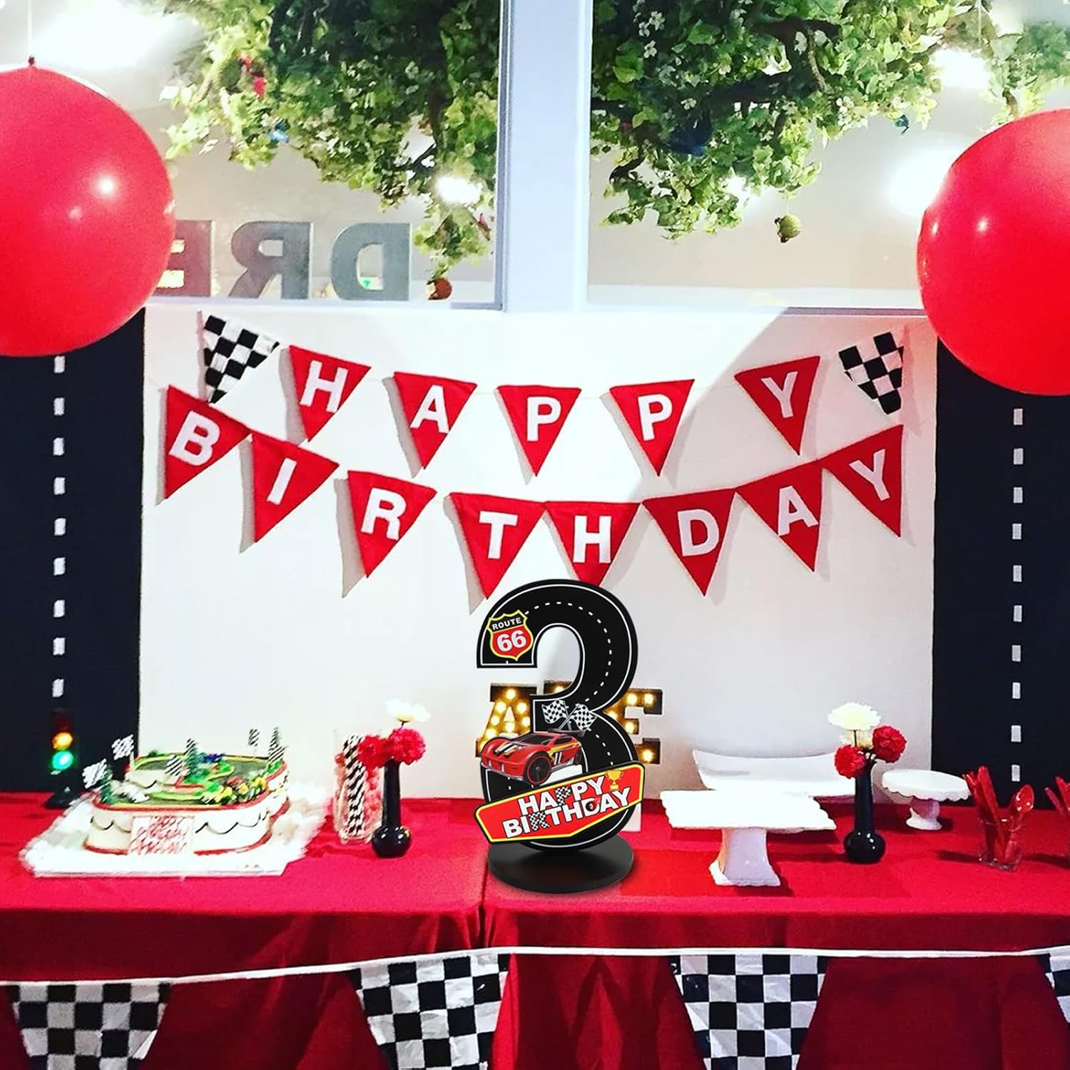 11 Inches Race Car Theme Number Sign 3rd Birthday Centerpiece Wooden Table Decoration for Three Years Old Birthday Decorations,Party Supplies,Photo Props (1 Pc)