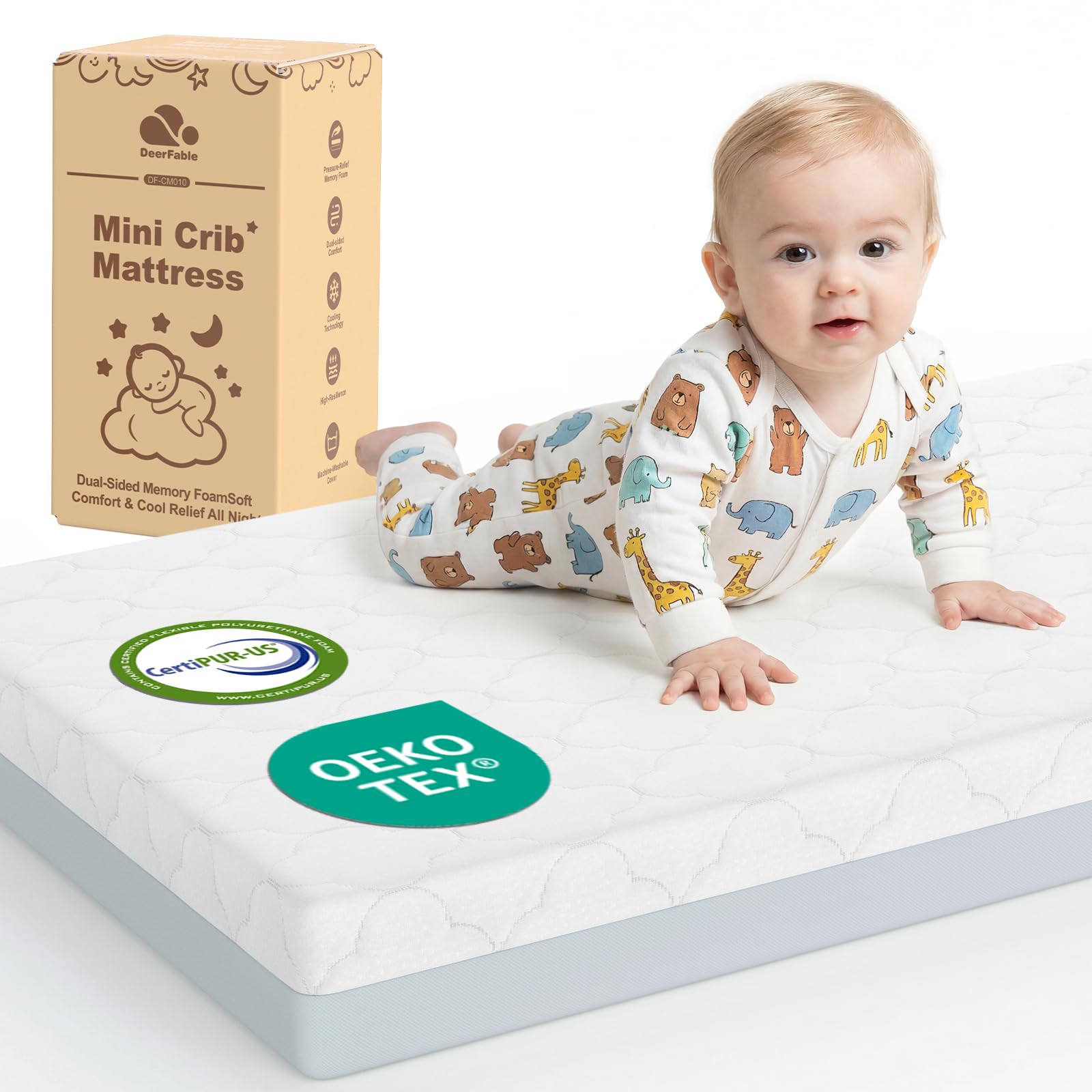 Photo 1 of DeerFable Pack and Play Mattress, Dual Sided Memory Foam 38x26x3 Inch, Gray