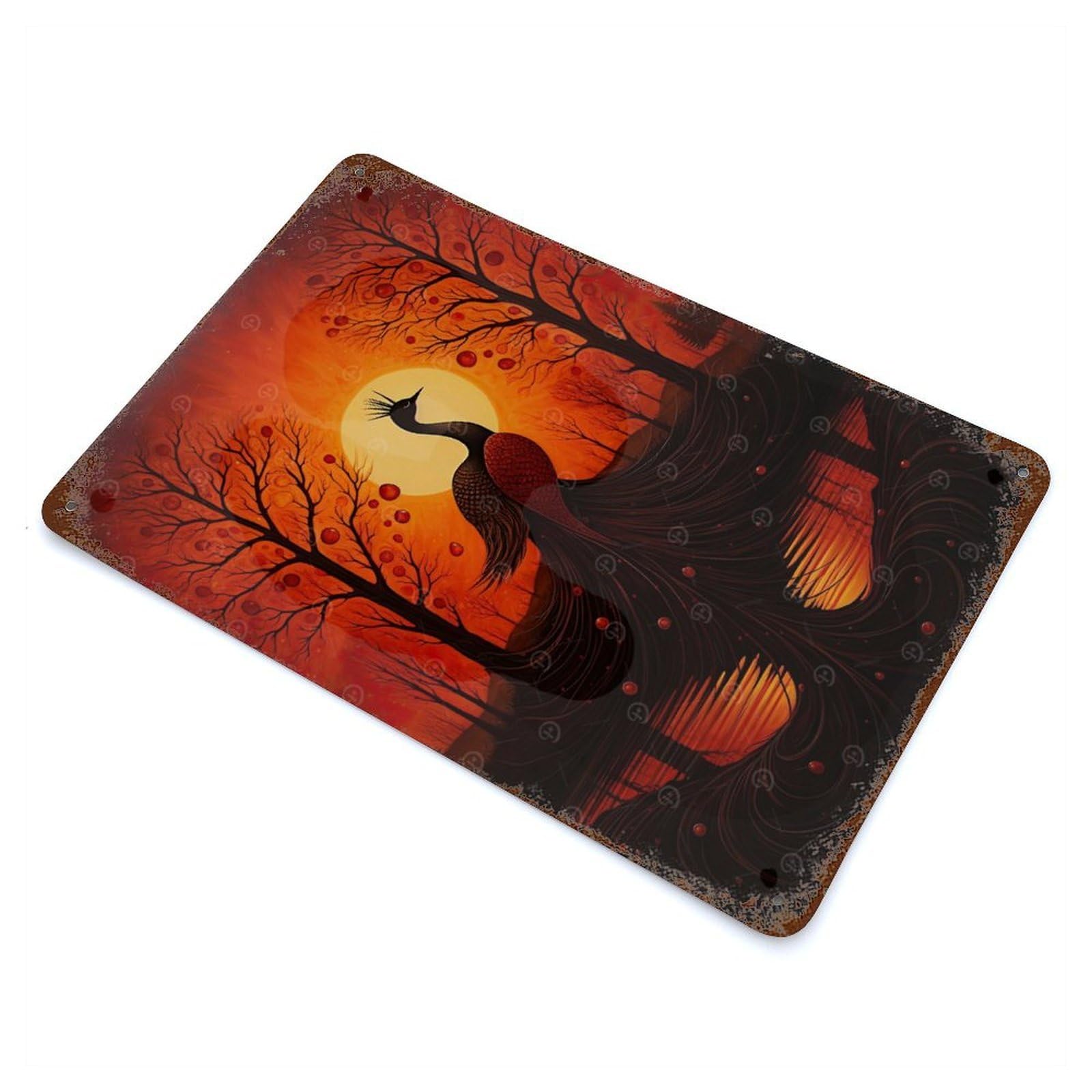 Vintage Rust Metal Sign Peaceful Phoenix 11.8"x7.9", Novelty Wall Decor for Garage, Bar And Workshop Decor