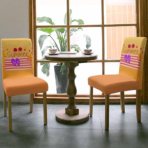 Miniatura 3 de 4 Packs Dining Chair Slipcovers for Kitchen, Summer Beach Flip Flops Sunglasses Stripes Universal Stretch Chair Protector Covers for Dining Room