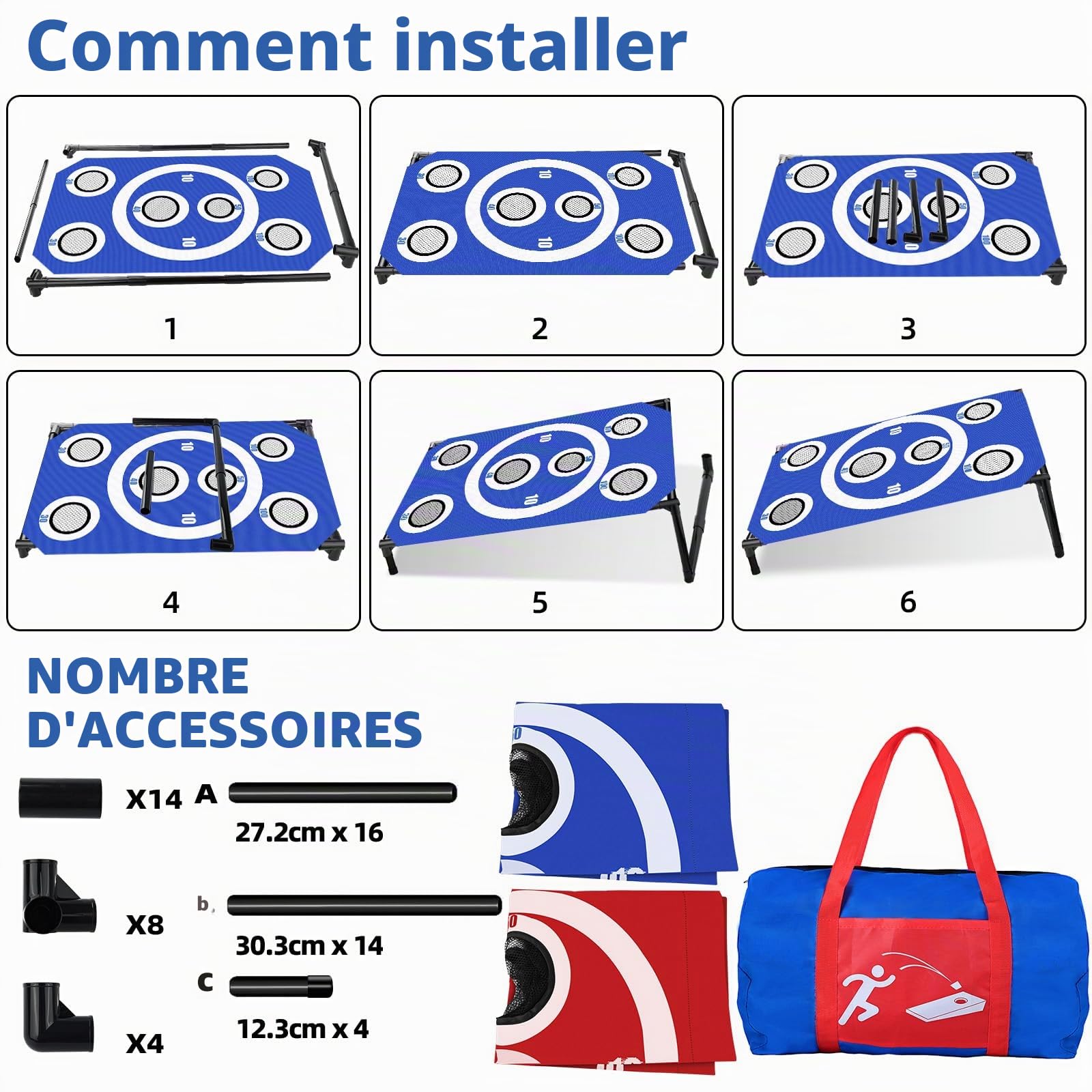 NZQXJXZ Jeu Corn Hole pour Famille et Adultes, 3 x 2 Ft Cornhole Jeu Portable avec 8 Sacs de Haricots et Sac de Transport, Idéal pour l'extérieur, l'intérieur, l'arrière-Cour, la Pelouse, la Plage