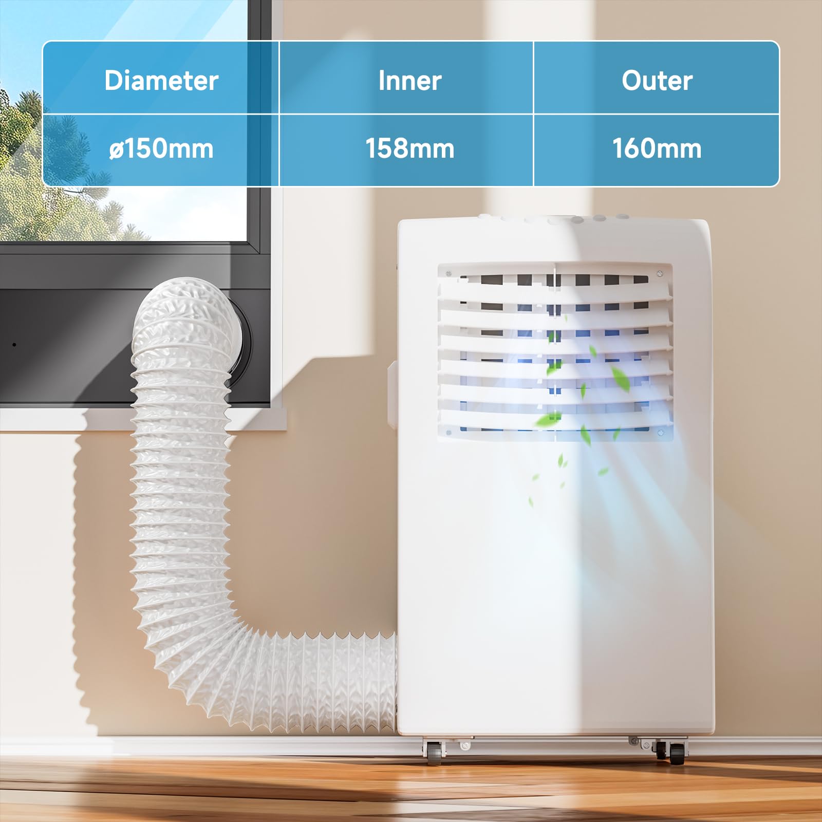 Hon&Guan Tubo de salida de 150 mm de diámetro, tubo de aluminio de PVC de 5 m con 2 abrazaderas para aire acondicionado móvil, secadora, ventilador de extracción, campana extractora, sistema de