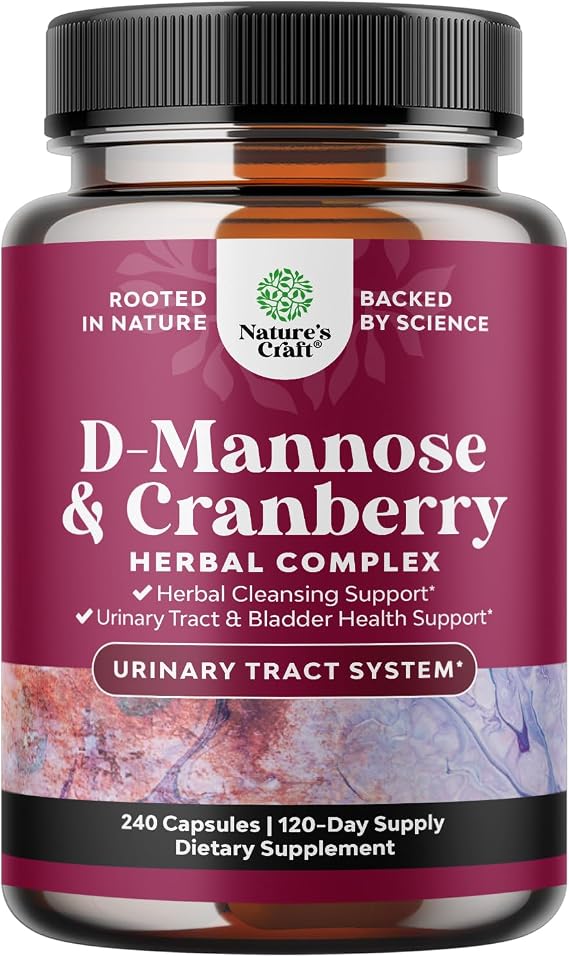 D Mannose with Cranberry Supplement - D Mannose 1000mg per Serving Capsules for Kidney Defense Support & Cleanse and Urinary Tract Health for Women & Men - Adults Bladder Health Supplement - 240 Count
