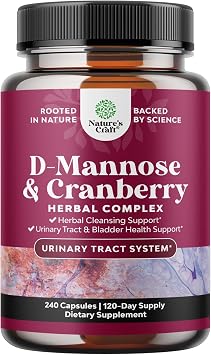 D Mannose with Cranberry Supplement - D Mannose 1000mg per Serving Capsules for Kidney Defense Support & Cleanse and Urinary Tract Health for Women & Men - Adults Bladder Health Supplement - 240 Count
