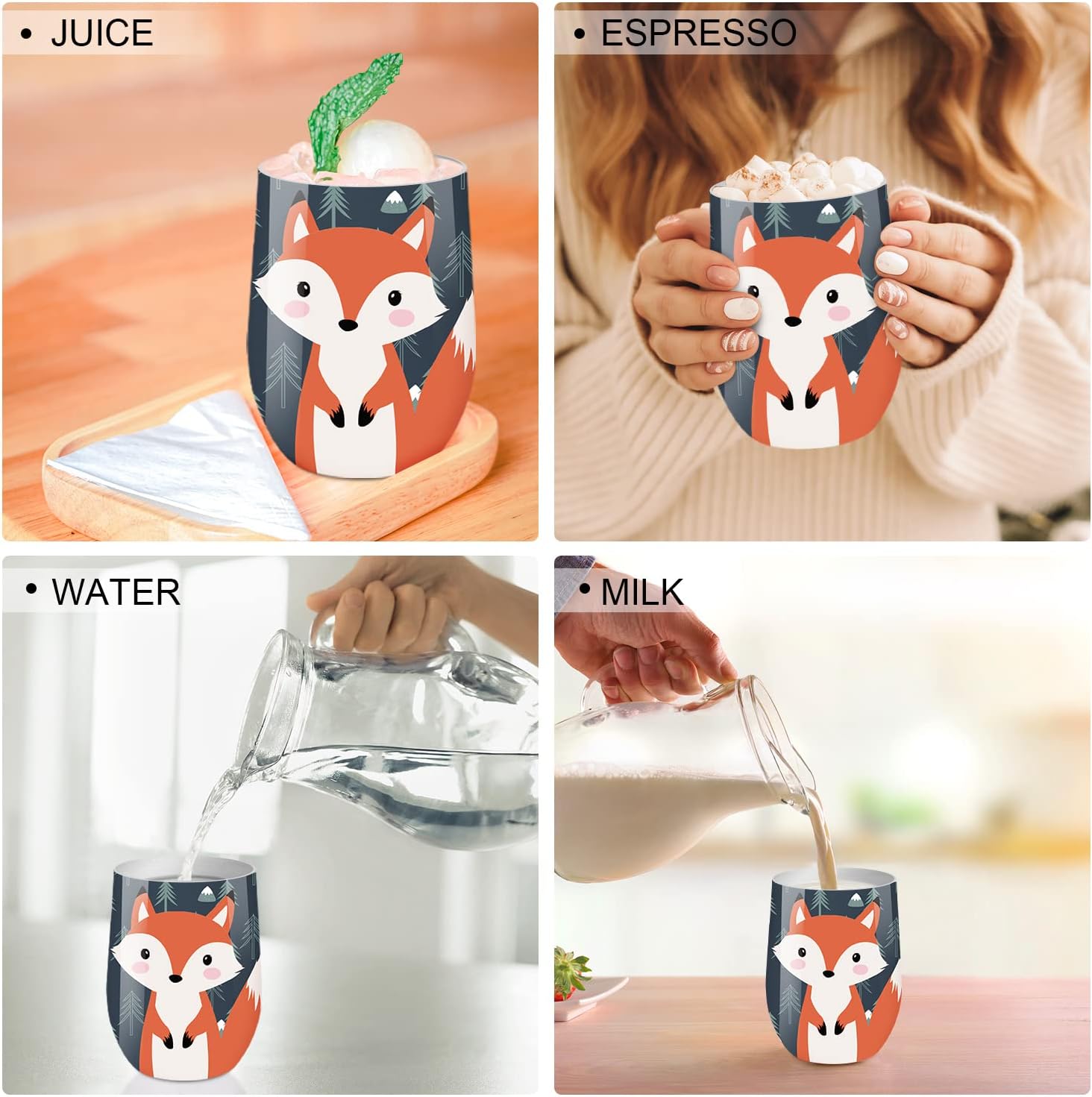 NymphFable 12oz Fox Wine Tumbler with Lid and Straw Insulated Stainless Steel Fox Cups - Image 7