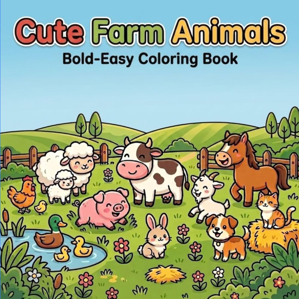 Cute Farm Animals: Bold-Easy Coloring Book