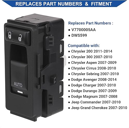 Miniatura 2 de Control de interruptor de ventana lateral del pasajero compatible con Chrysler 200/300/Aspen/Cirrus/Sebring, Dodge Avenger/Charger/Durango/Magnum,