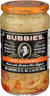 Bubbies Spicy Sauerkraut 25 oz Jar - Fermented Probiotic Cabbage with Bold Heat