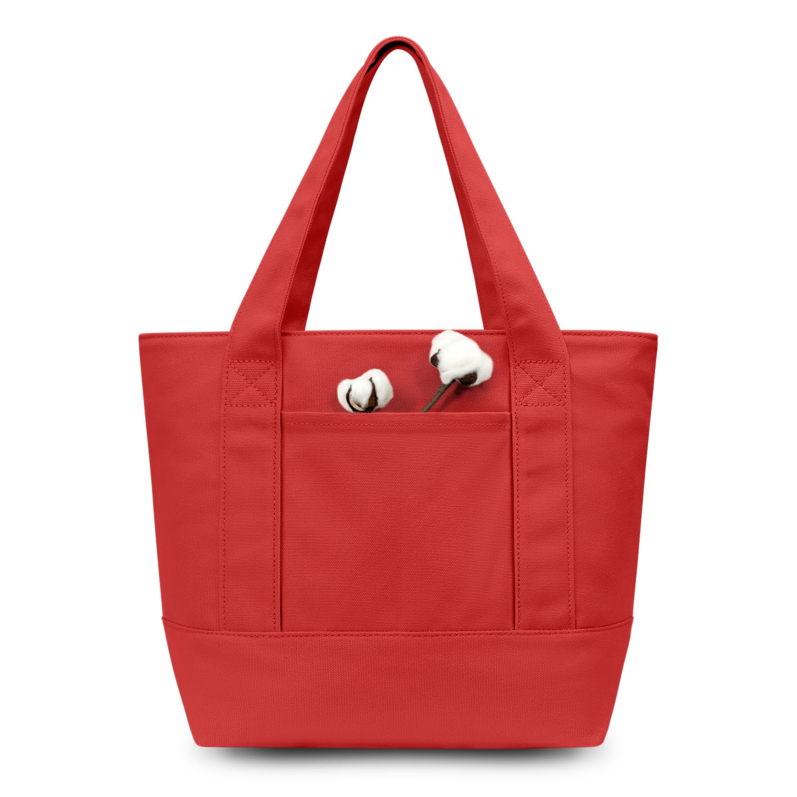TOPDesign 1-Pack Small Canvas Tote Bag with an External Pocket, Reusable Bag, Top Zipper Closure, Daily Essentials (Red)