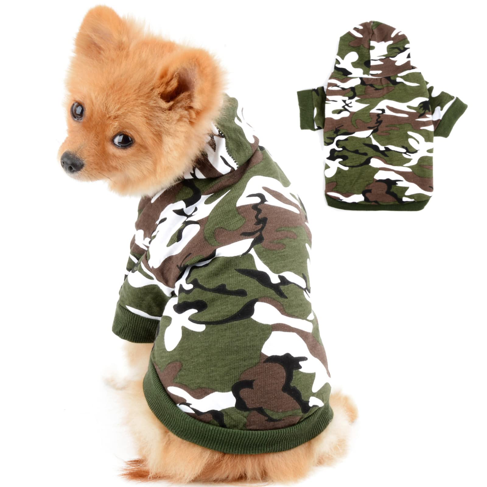 PAIDEFUL Hooded Army Green Dog Shirts for Small Medium Dogs Cats Boys Girls Camouflge Soft Cotton Tee Shirt Breathable Tank Tops Puppy Chihuahua Yorkie Clothes Pet Apparel Wearing Outdoor