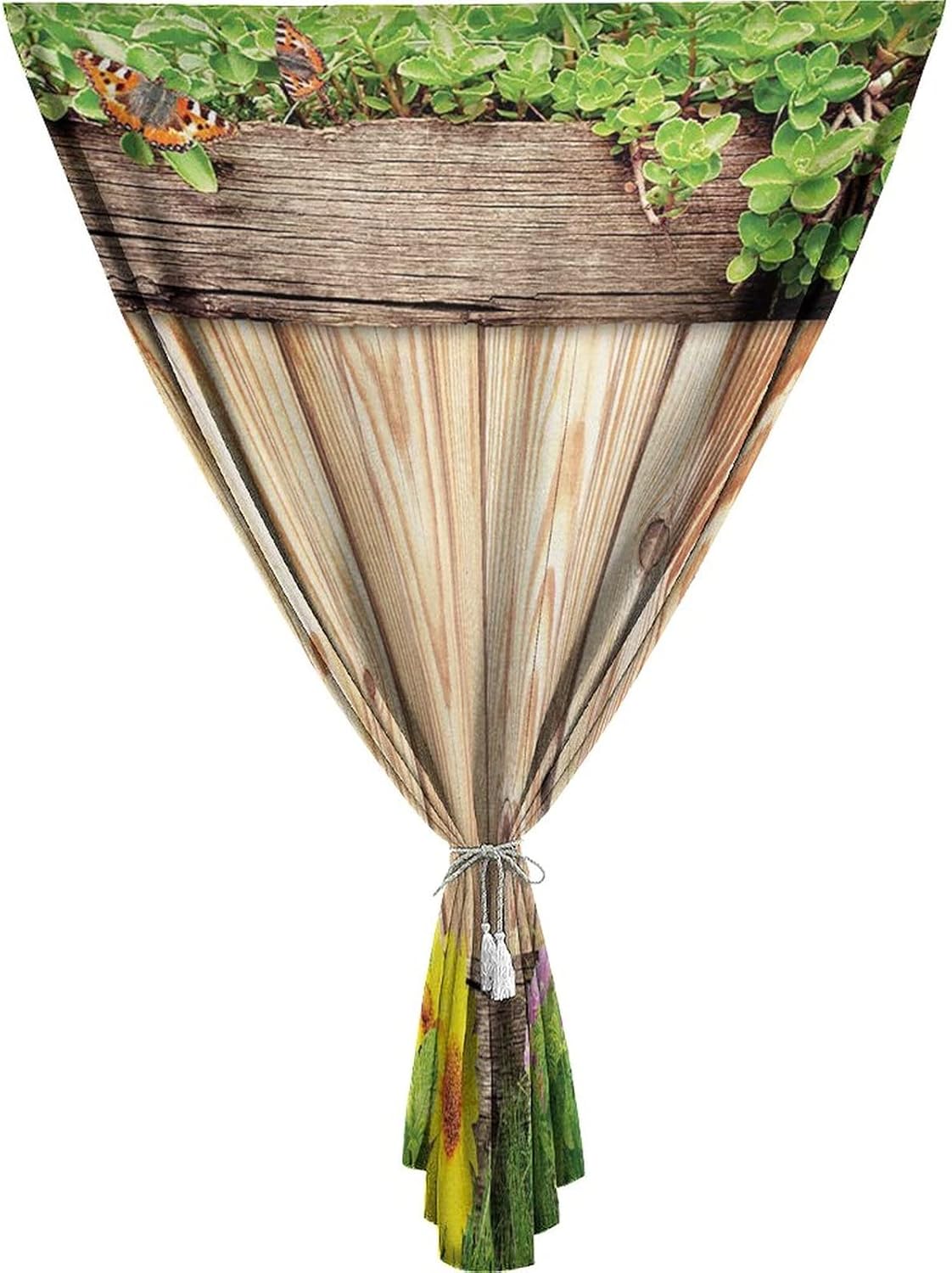 Self Adhesive Portable Blackout Curtains, Wooden Room Darkening Curtains, Fence Garden Yard Summer Spring Rustic Print Temporary Blackout Blinds,47W x63L Inches, for Nursery,Children Kids Bedroom