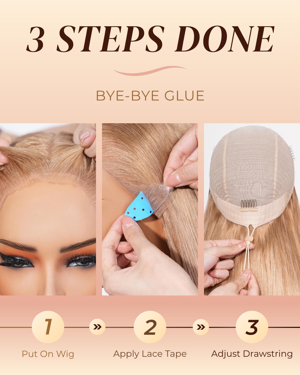 Arabella 13x6 Light Brown Blonde Straight Glueless Wigs Human Hair 24 Inch | 13x6 Three-Goᵀᴹ Glueless Wig Pre Plucked Pre Cut Beginner Friendly HD Lace Front Wigs 210% Density Drawstring Wig for Daily