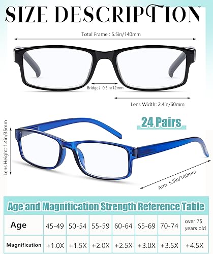 Miniatura 8 de Yexiya Paquete de 24 lentes de lectura a granel ajustables tradicionales con bisagra de resorte para hombres y mujeres