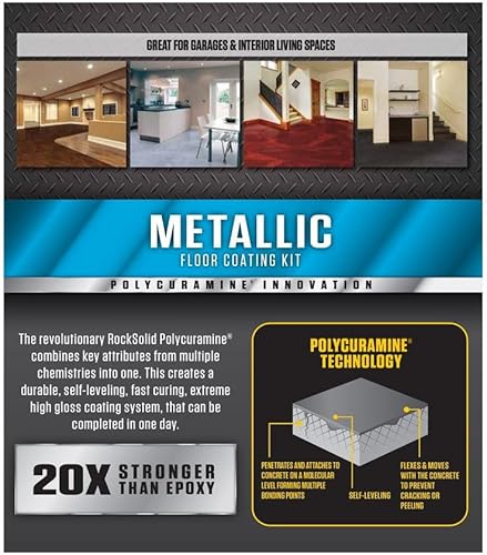 Miniatura 5 de Kit de piso para cochera de aspecto metálico de bala de plata Rust-Oleum RockSolid., 0, Paquete de 1, Gris metálico