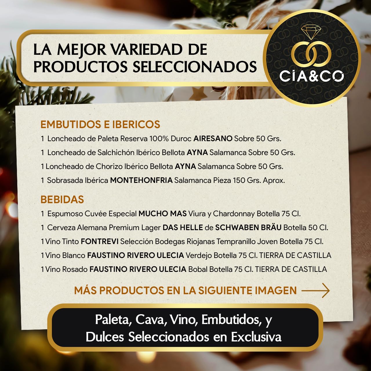 Cesta de Navidad con Ibericos Gourmet 2025 (Lote 207) · Con Espumoso, 3 Vinos, Aperitivos, Turrones, Ibéricos y Dulces · Incluye Tarjeta Personalizable · Regalo Corporativo, Familiar o Personal