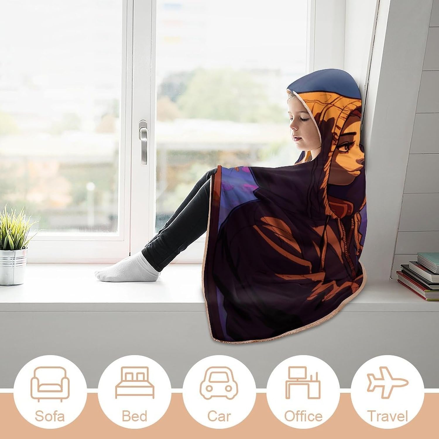 Girl And Skull Hooded Blanket Cozy And Functional,Wearable Blanket Hoodie for Women Men,Blanket Poncho Presents40 x50