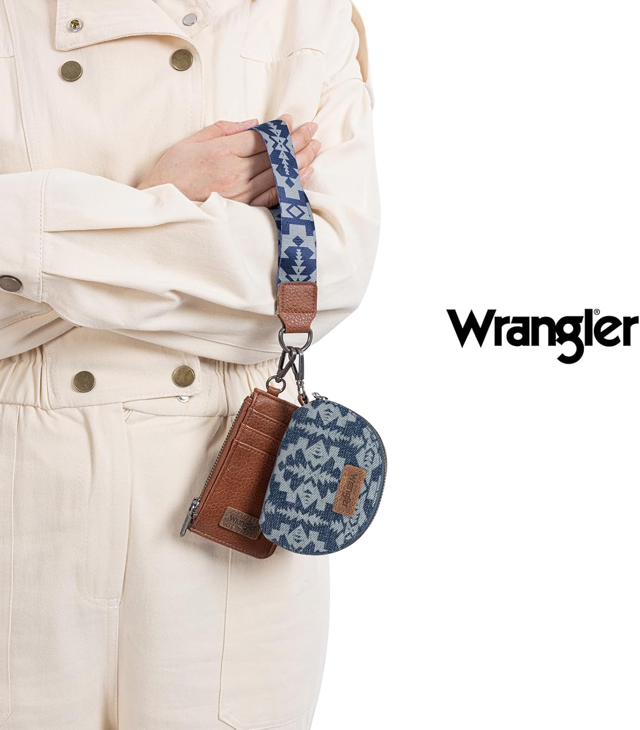 Wrangler Aztec Keychain Wristlet Wallets for Women Western Dual Pouch Wristlet Credit Card Holder Wallet with Zipper Pocket WG2212-W0051JN - Image 2