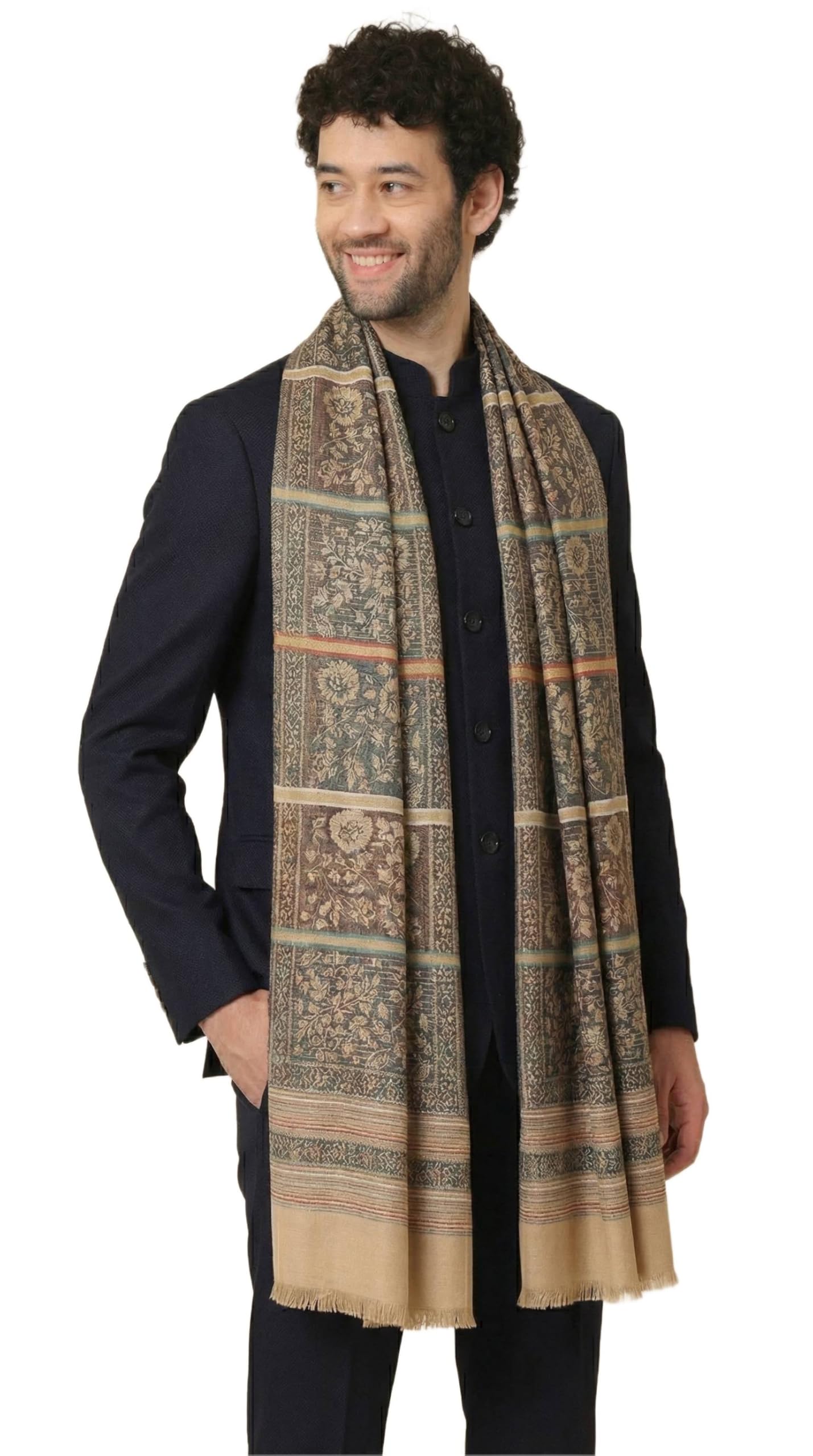 zamour Men's Jamawar Woven Faux Pashmina Feel Woollen Shawl-picture-29