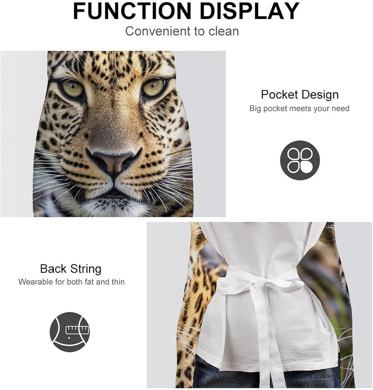 African Animal Leopard Apron for Cooking Kitchen Chef Aprons with Pockets Unisex Professional Adjustable Bib Aprons Restaurant Waterdrop Resistant Apron for Men Women Waiter