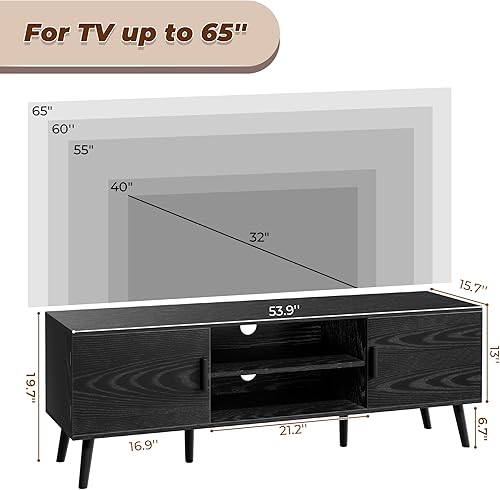 Miniatura 3 de SUPERJARE Soporte de TV para TV de 55 pulgadas, centro de entretenimiento con estante ajustable, 2 gabinetes, mesa consola de TV, consola