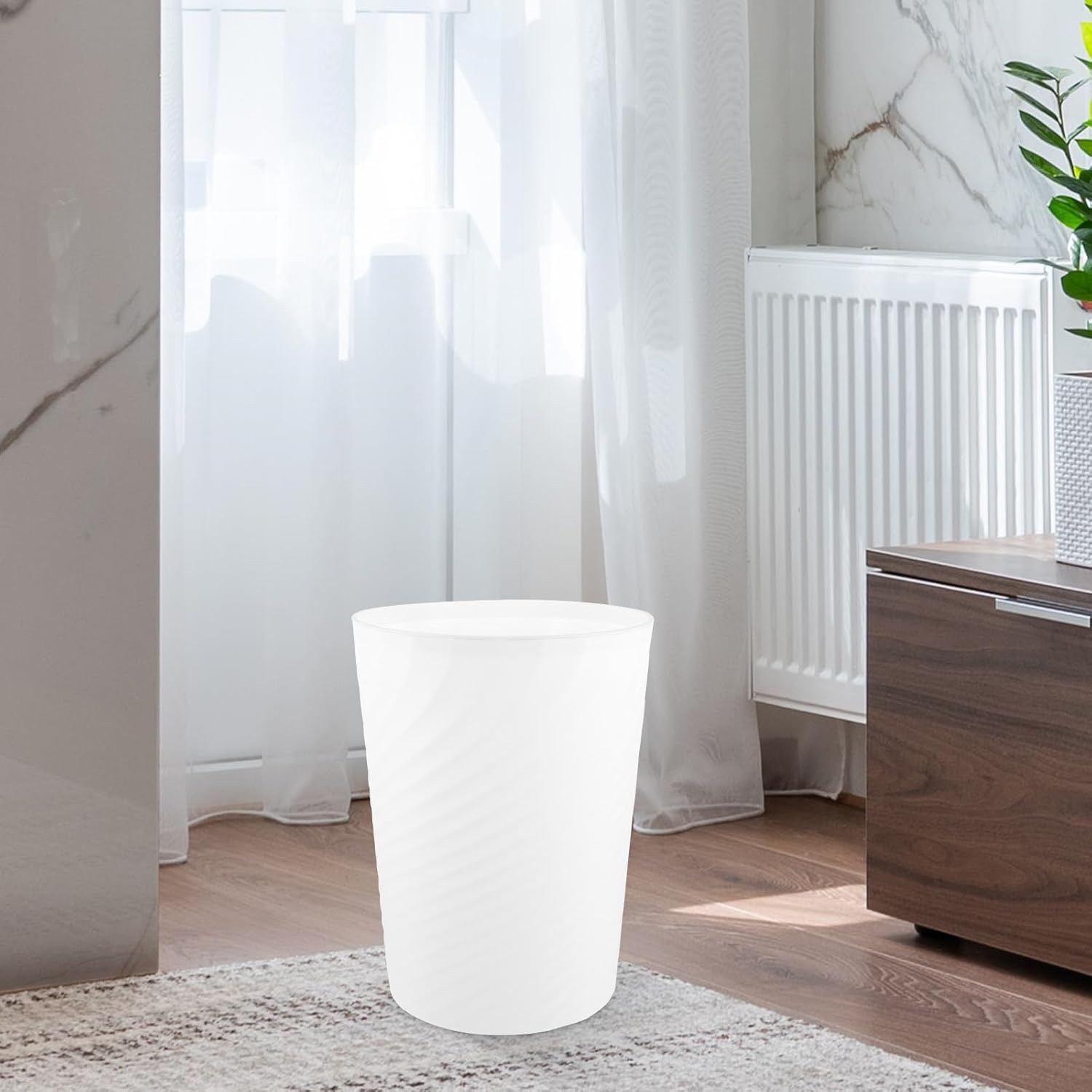 Garneck Plastic Trash Can with Presser Ring, Large Capacity Wastebasket for Bathroom, Office, Bedroom White Open-top Portable Garbage Bucket for Household Storage and Organization