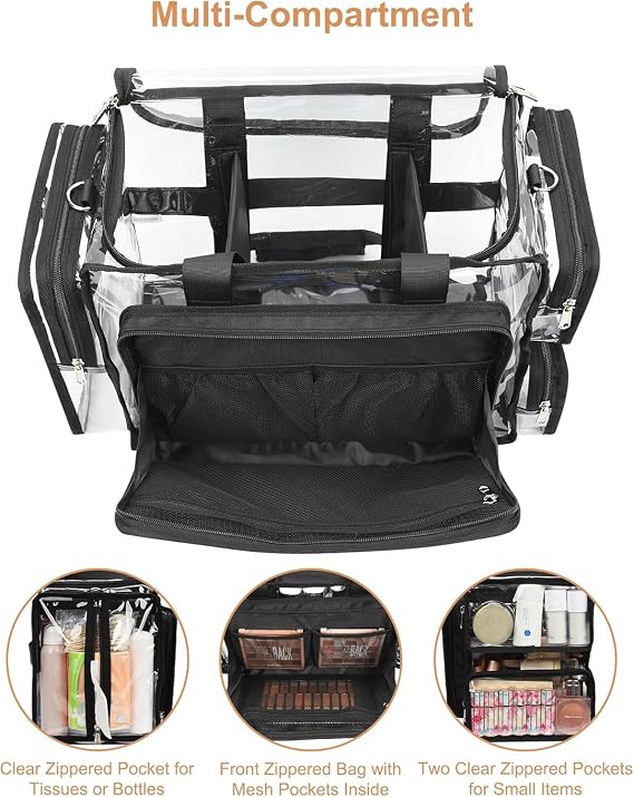 Relavel Clear Makeup Bag Extra Large Makeup Artist Kit Set, Cosmetic Storage Organizer Hair Stylist Traveling Case, Transparent Tote Duffle Beach Toiletry Bag